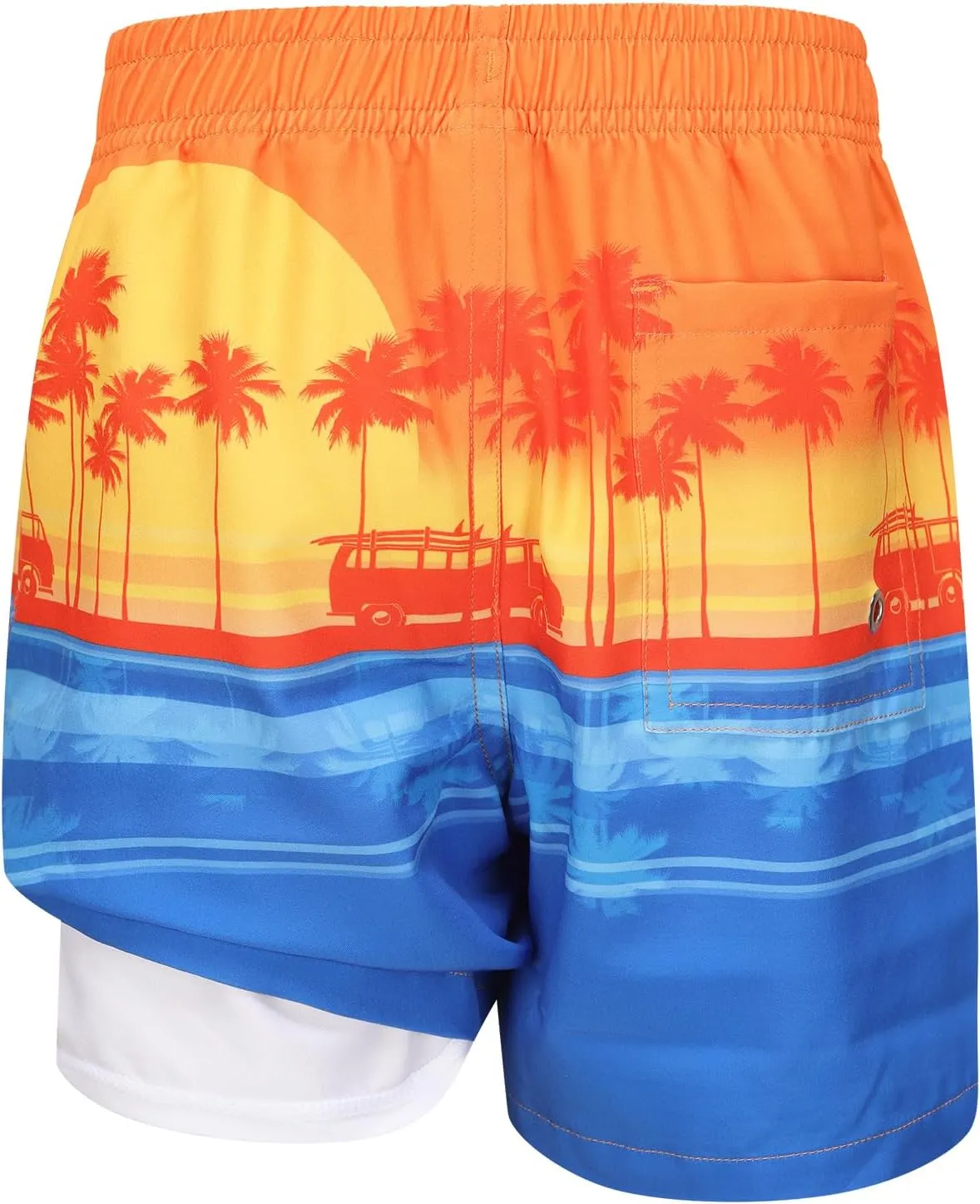 Aisyee Boys Swim Trunks with Compression Liner Swim Shorts Boys Boards Shorts with Boxer Brief Liner 7-16 Years