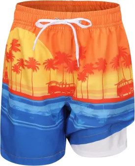 Aisyee Boys Swim Trunks with Compression Liner Swim Shorts Boys Boards Shorts with Boxer Brief Liner 7-16 Years
