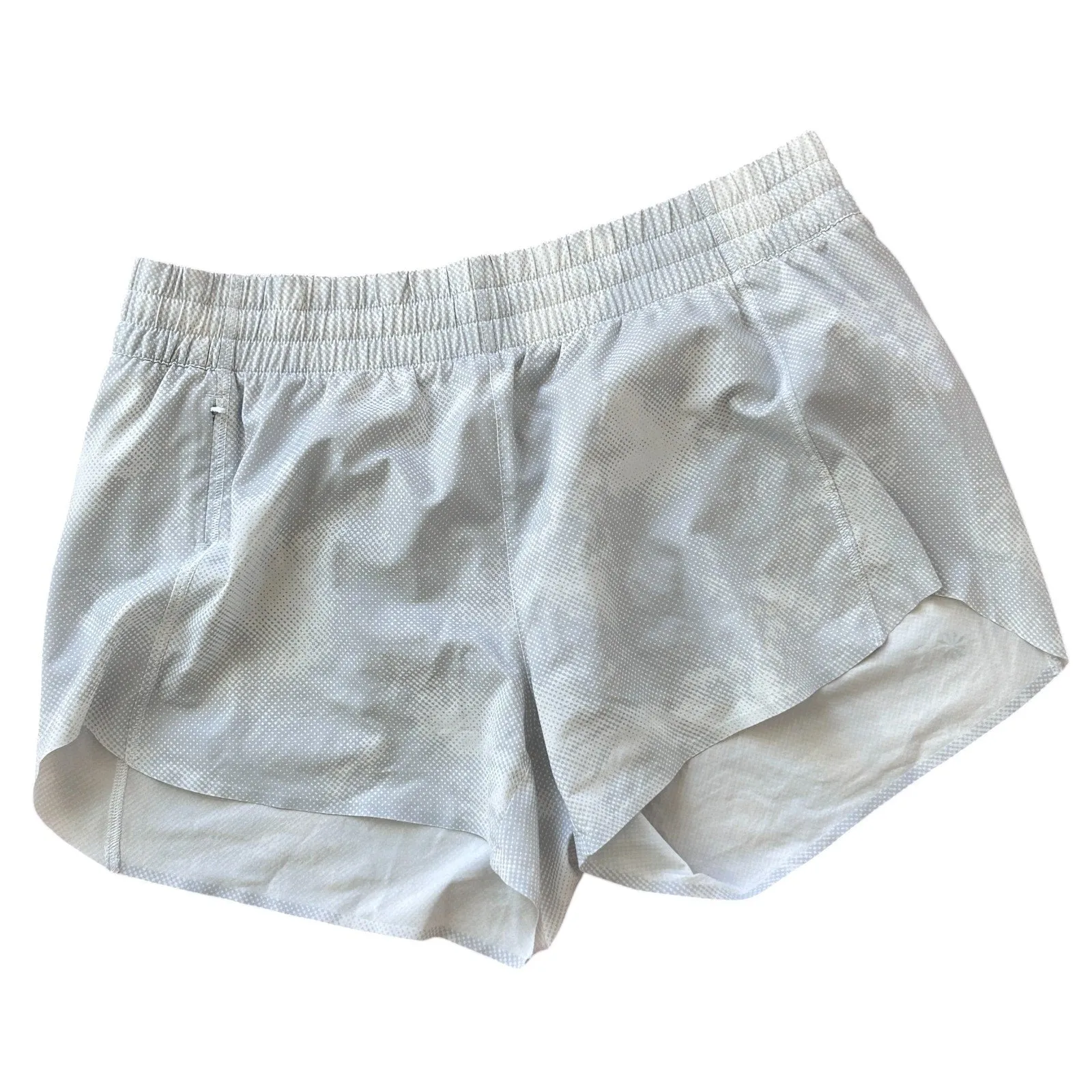 Athleta White and Gray Printed Hustle 3" Shorts Pocket Womens Size Small