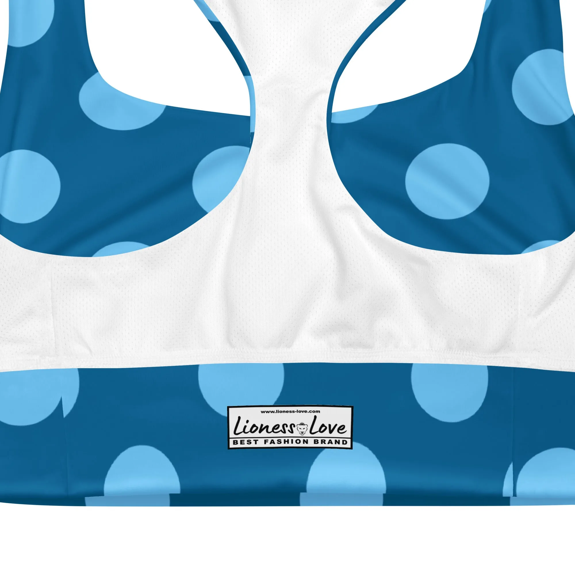 Blue Polka Dots Sports Bra Fitness Top, lioness-love