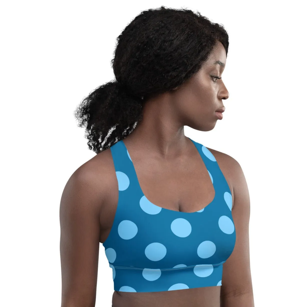 Blue Polka Dots Sports Bra Fitness Top, lioness-love
