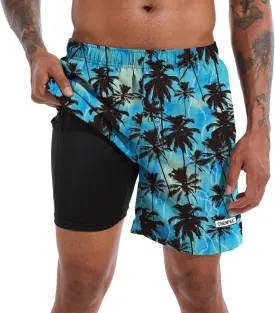 CHEXPEL Men's Swim Trunks Quick Dry Beach Shorts with Pockets and Compression Liner 7 Inch Inseam Bathing Suits
