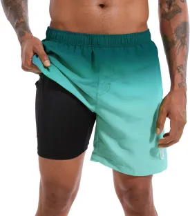 CHEXPEL Men's Swim Trunks Quick Dry Beach Shorts with Pockets and Compression Liner 7 Inch Inseam Bathing Suits