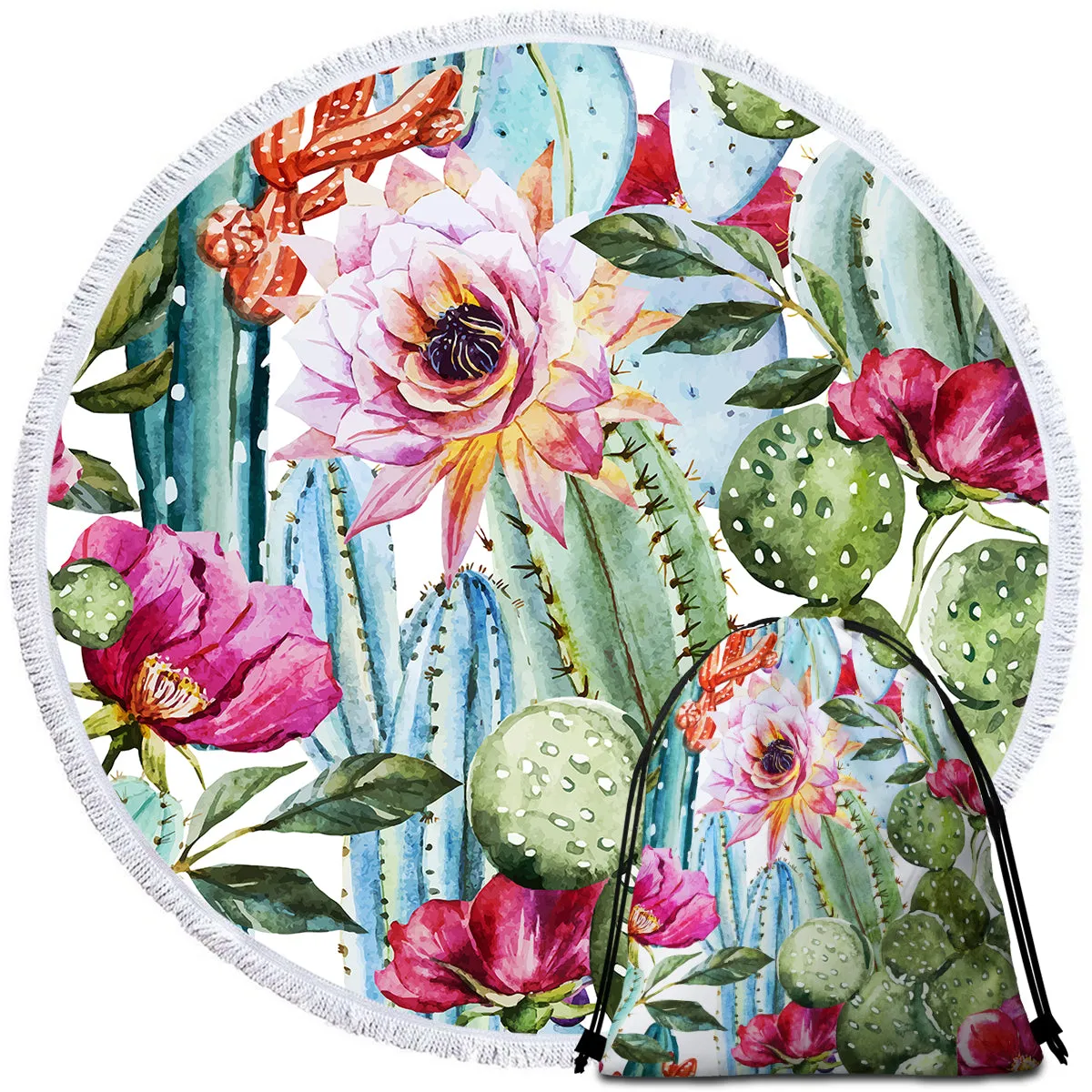 Colourful Cacti Round Beach Towel