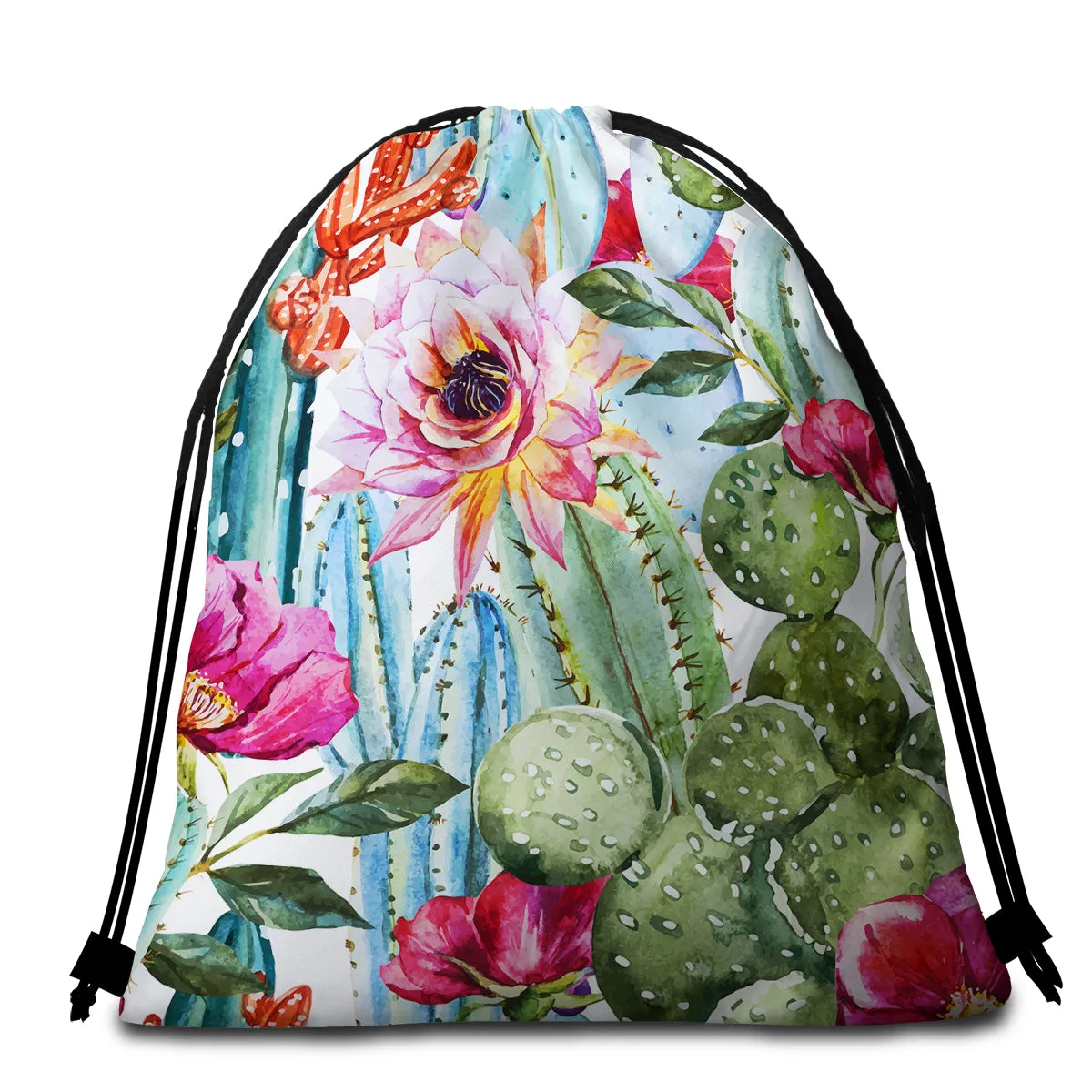 Colourful Cacti Round Beach Towel