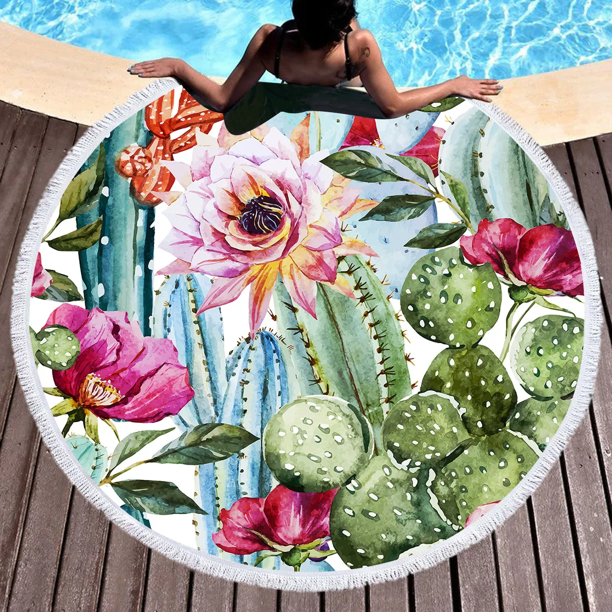 Colourful Cacti Round Beach Towel