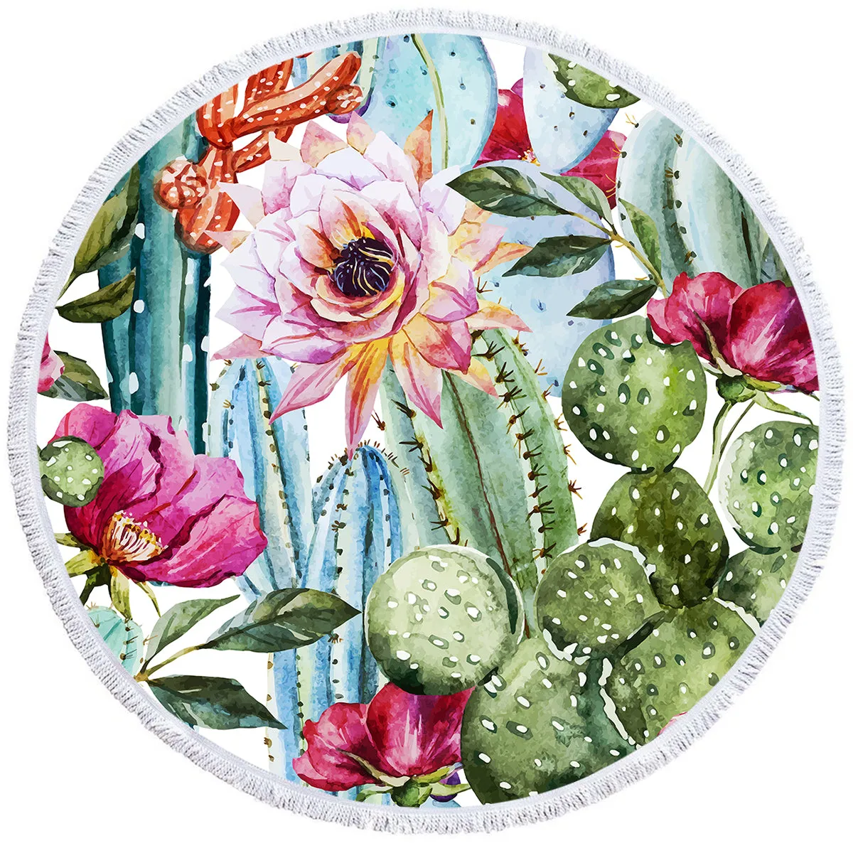 Colourful Cacti Round Beach Towel