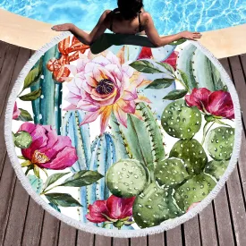 Colourful Cacti Round Beach Towel