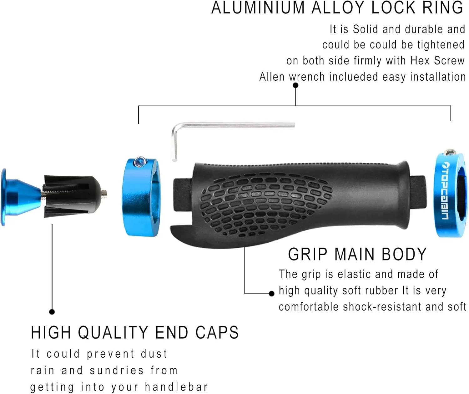 Ergonomic Bike Grips - Widen Holding Rubber Grips with Aluminum LockGrips for Mountain & Road Bikes