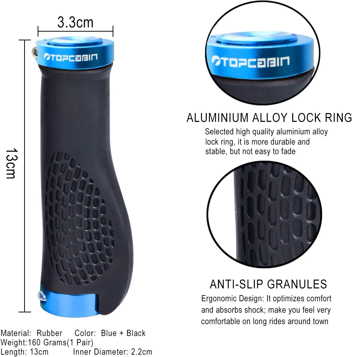 Ergonomic Bike Grips - Widen Holding Rubber Grips with Aluminum LockGrips for Mountain & Road Bikes
