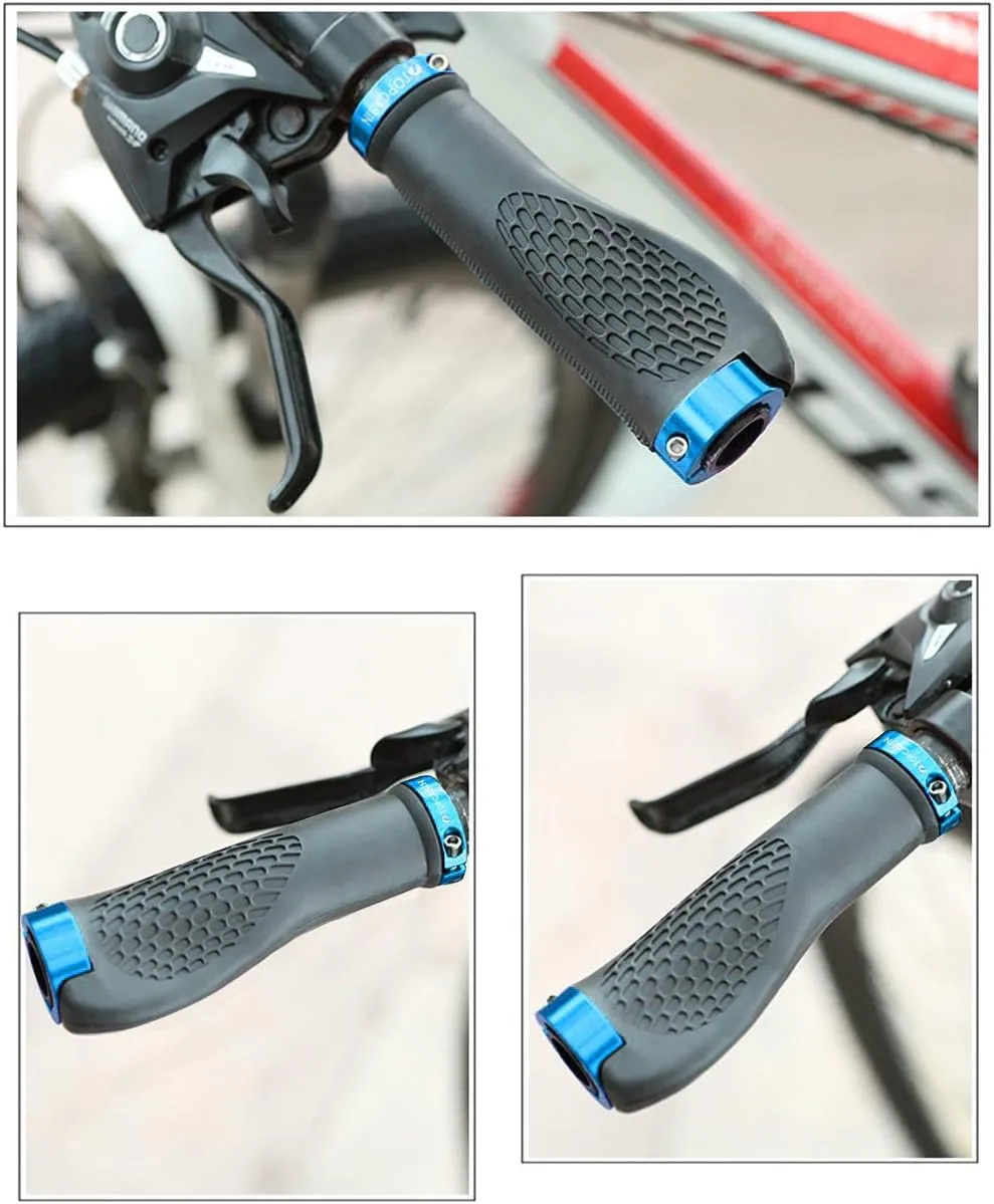 Ergonomic Bike Grips - Widen Holding Rubber Grips with Aluminum LockGrips for Mountain & Road Bikes