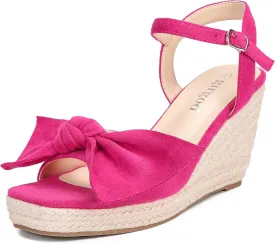 Espadrilles Wedge Sandals for Women Bow Platform Wedges Heels Open Toe Ankle Strap Summer Wedding Wedges