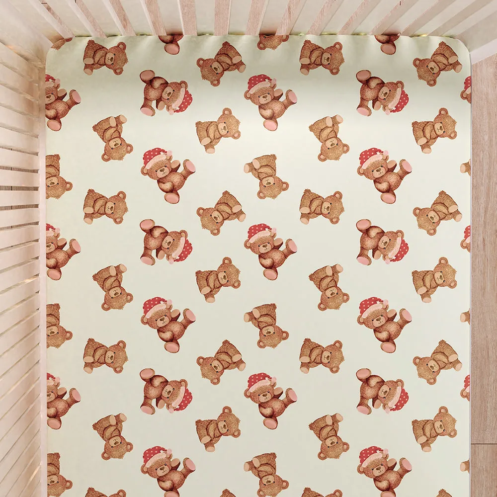 Fancy Fluff  7 Pc Organic Baby Cot Bedding Set- Cuddle Bear