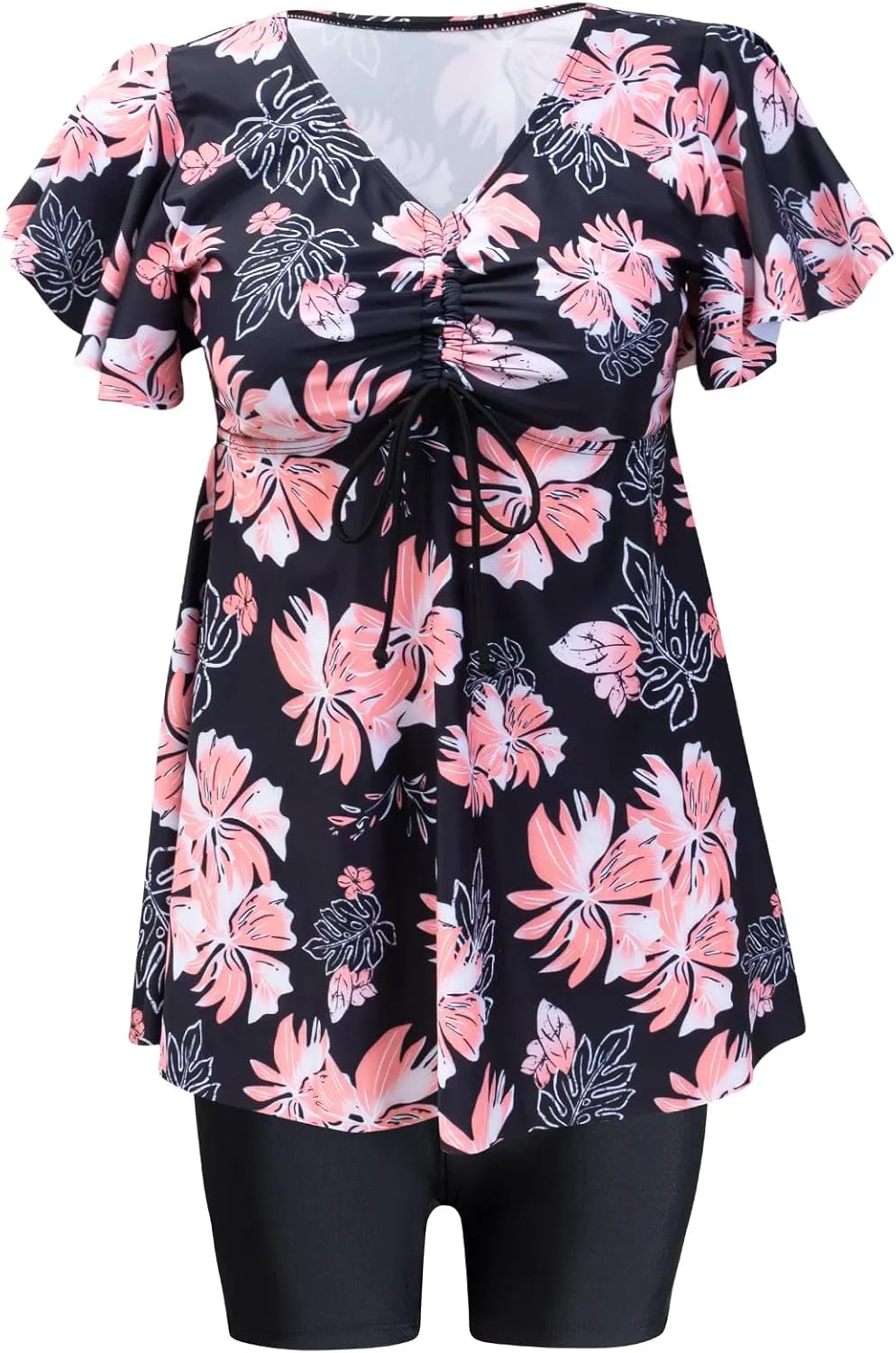 Fanuerg Women's Tankini Swimsuits Ruffled Flowy Tankini Tops with Boy Shorts Swimwear Tummy Control Two Piece Bathing Suits
