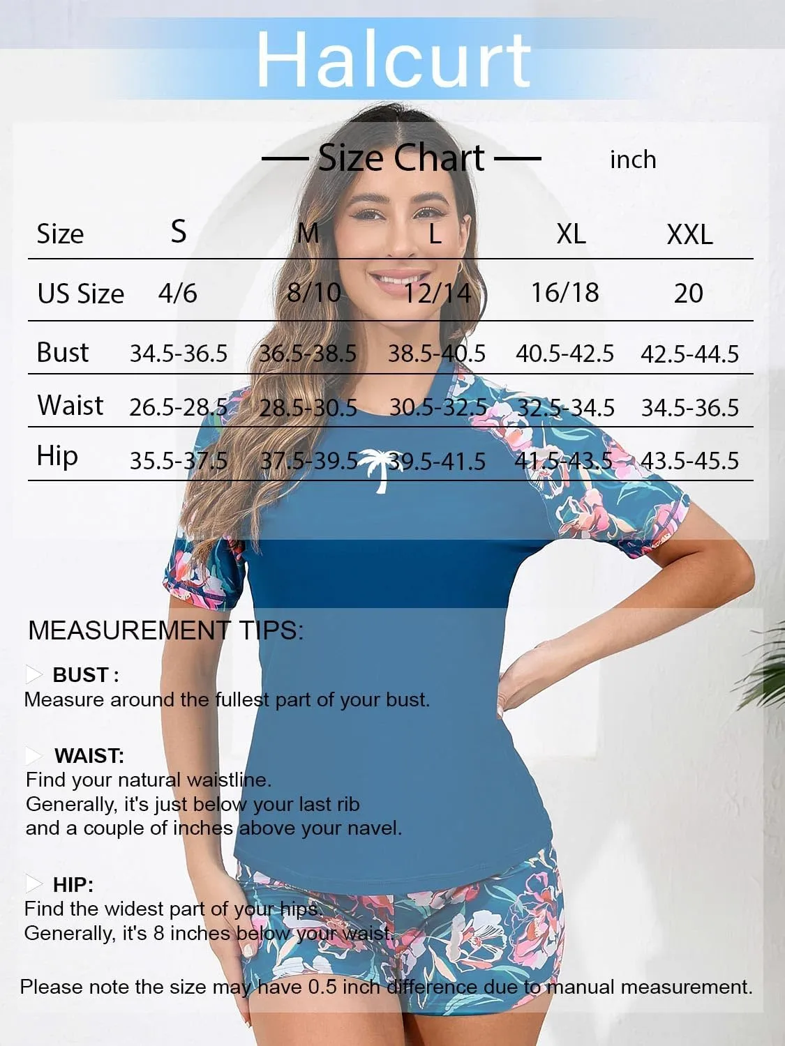 Halcurt Women's Built in Bra Rash Guard UPF 50 Two Piece Swimsuit Shirt and Board Shorts