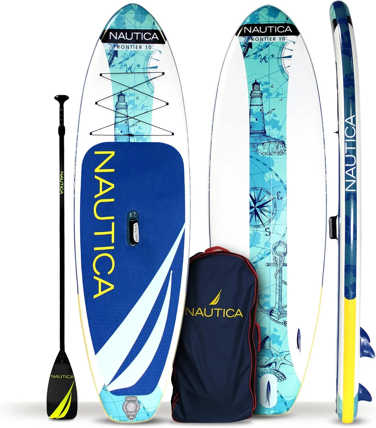 Inflatable Paddle Board Nautica Frontier 10' - Portable Paddle Board Package with Inflatable SUP Board, Paddle, Hand Pump, Ankle Leash, Dry Pouch, Repair Kit, and Storage Backpack