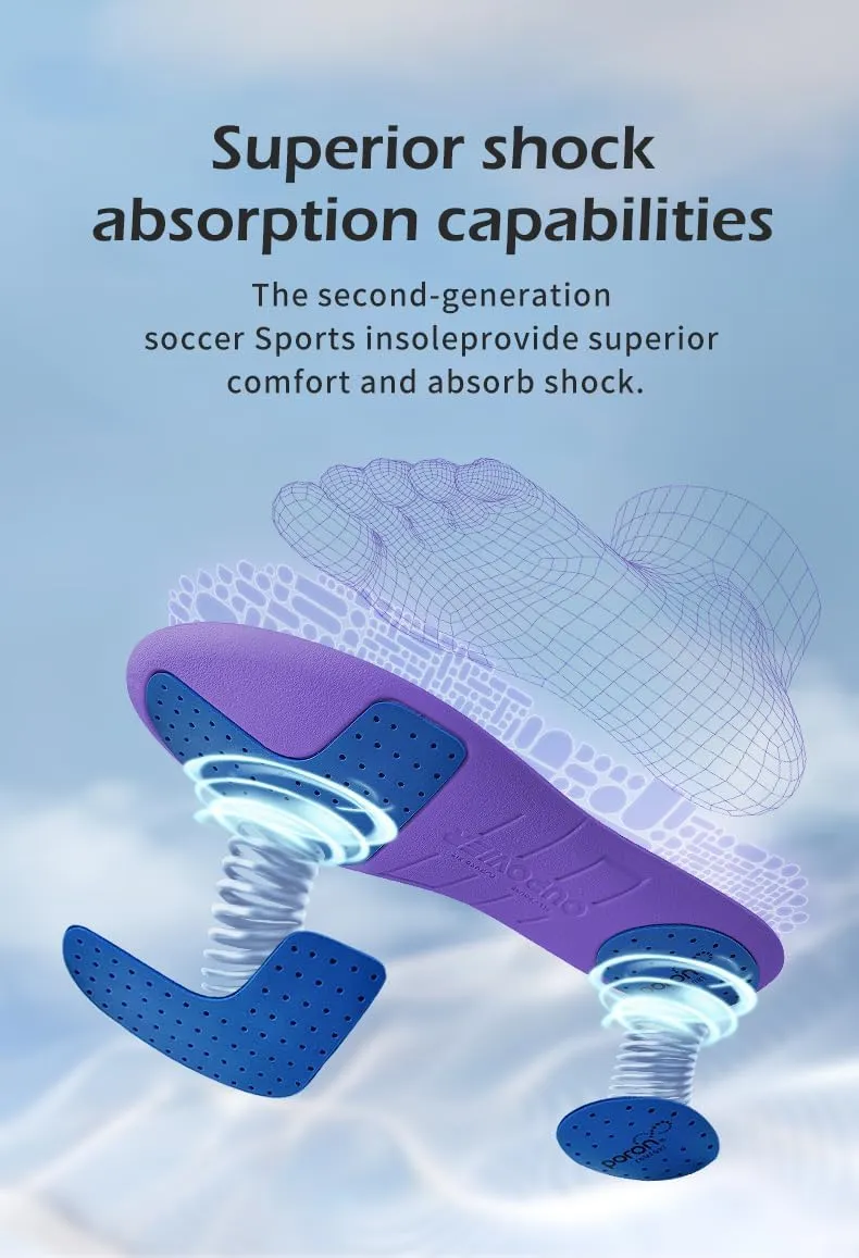 Insoles for Soccer Cleats Shock Absorption Arch Supports Anti-Slip Breathable for Men Women Boy Girl Kids-Purple (US8.5-9)