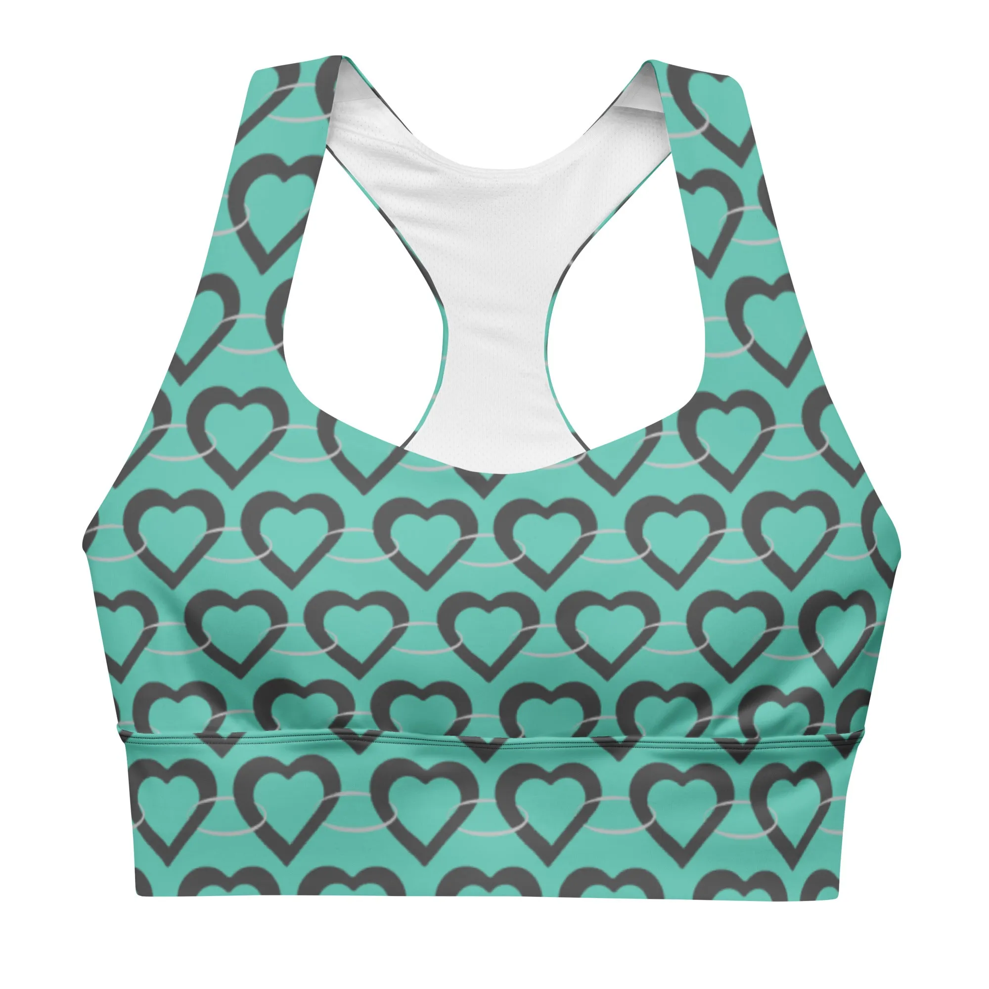 Lilly Longline sports bra, Teal Heart Chain