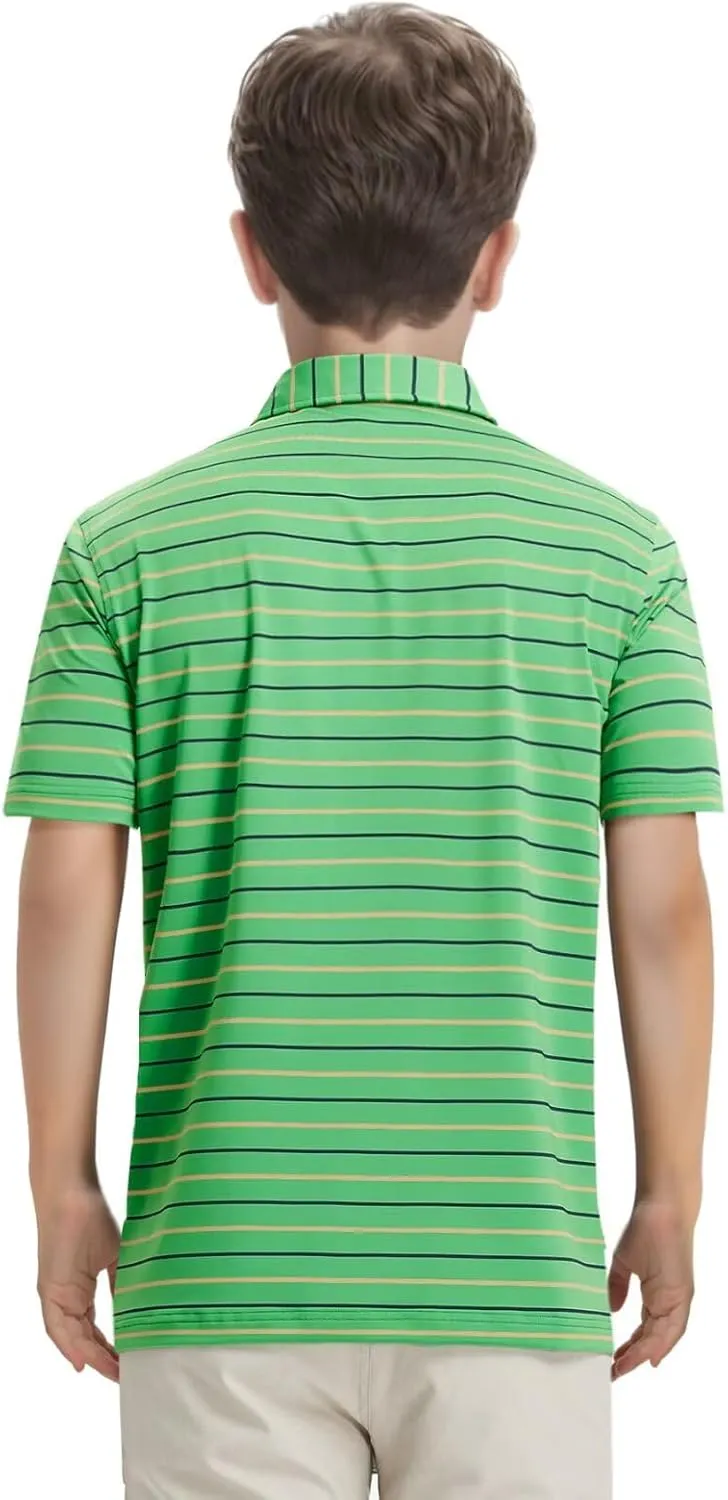 M MAELREG Boys Polo Shirt Short Sleeve Performance Moisture Wicking Dry fit Casual Striped Golf Shirts for Boys