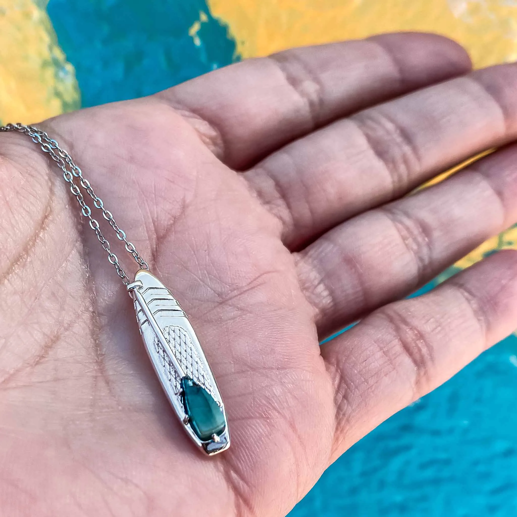 MAY Birthstone Paddle board Necklace in Emerald
