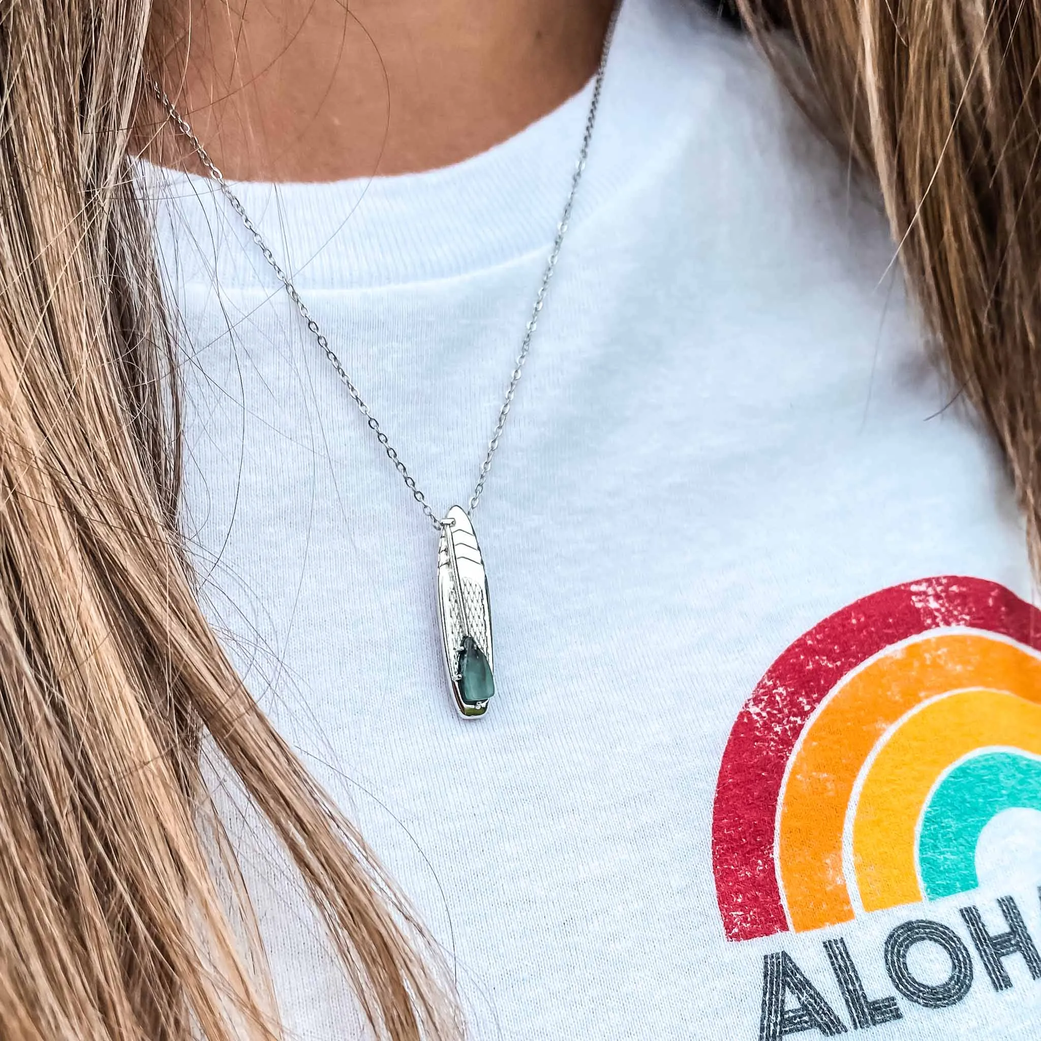MAY Birthstone Paddle board Necklace in Emerald