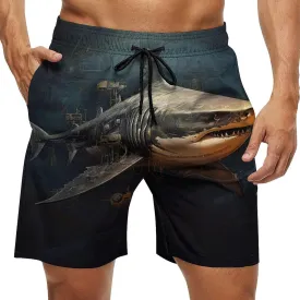 Men's Sharks Swim Trunks, Quick Dry Beach Board Shorts with Mesh Lining and Pockets