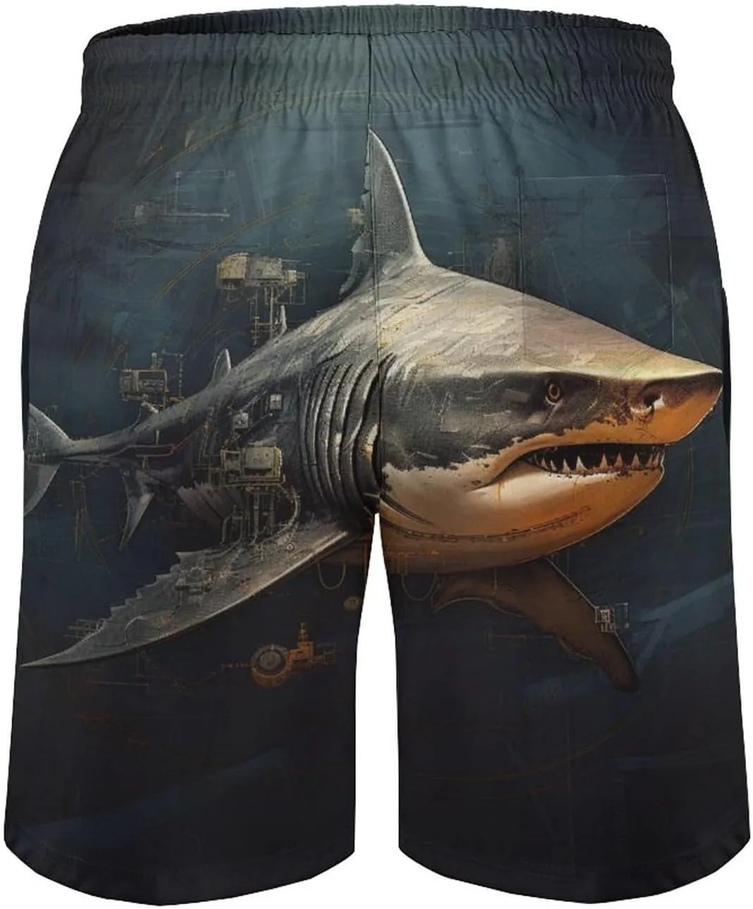 Men's Sharks Swim Trunks, Quick Dry Beach Board Shorts with Mesh Lining and Pockets