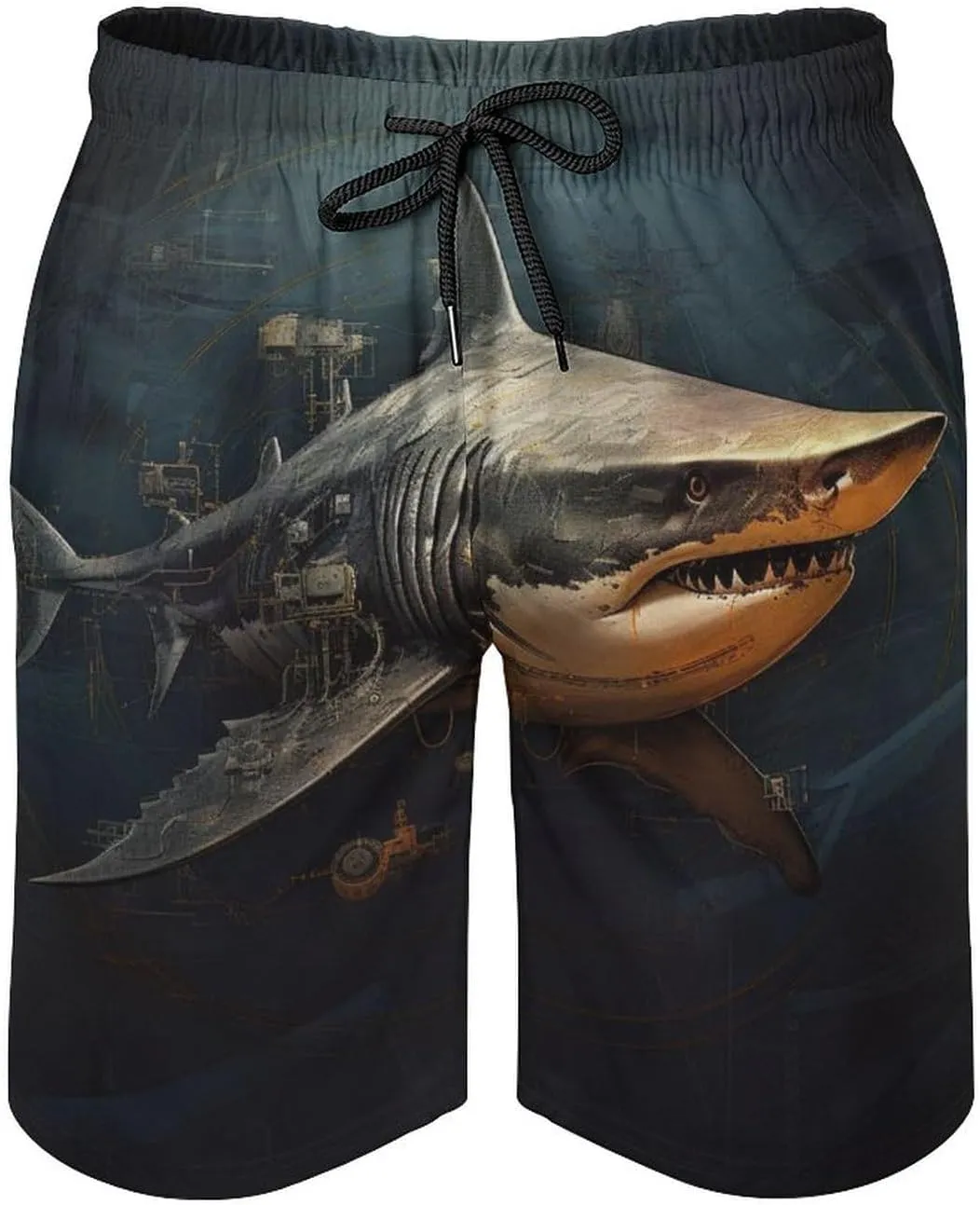 Men's Sharks Swim Trunks, Quick Dry Beach Board Shorts with Mesh Lining and Pockets