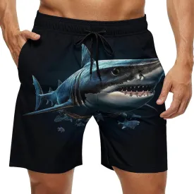 Men's Sharks Swim Trunks, Quick Dry Beach Board Shorts with Mesh Lining and Pockets
