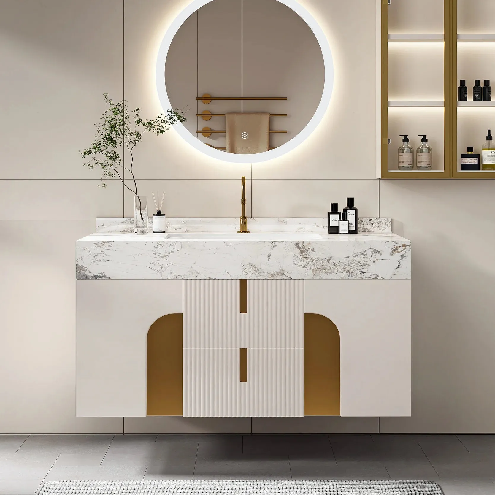 Modern Sintered Stone Bathroom Vanity Ceramic Single Sink Wall Mounted