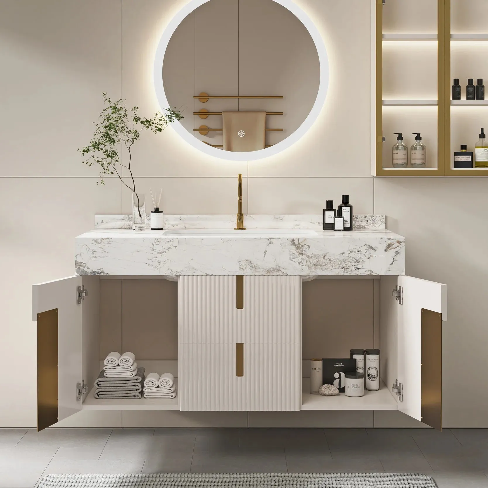 Modern Sintered Stone Bathroom Vanity Ceramic Single Sink Wall Mounted