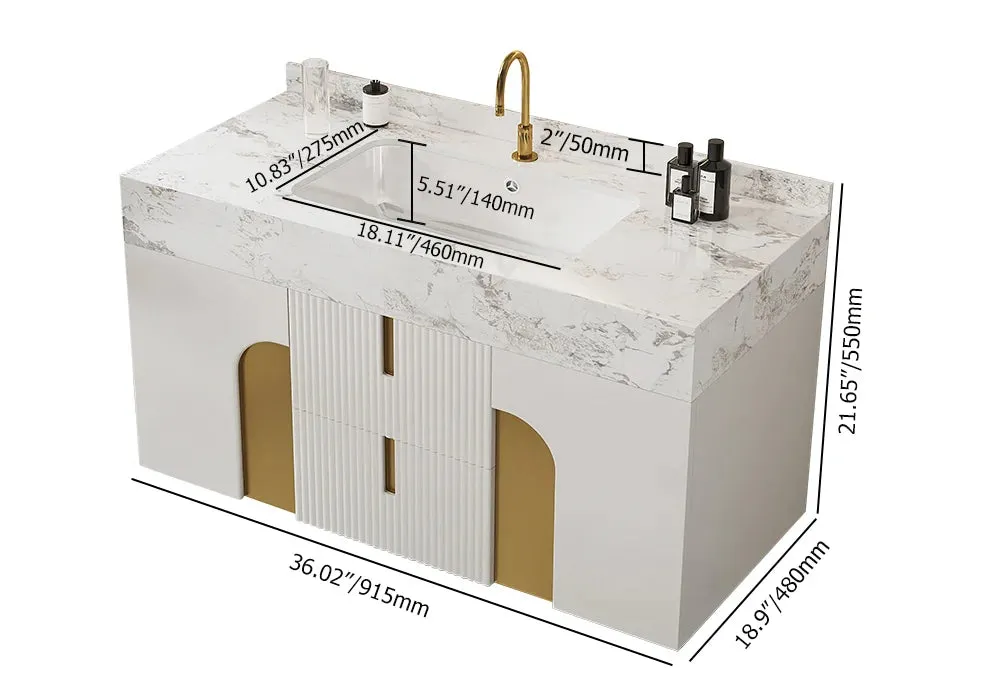 Modern Sintered Stone Bathroom Vanity Ceramic Single Sink Wall Mounted
