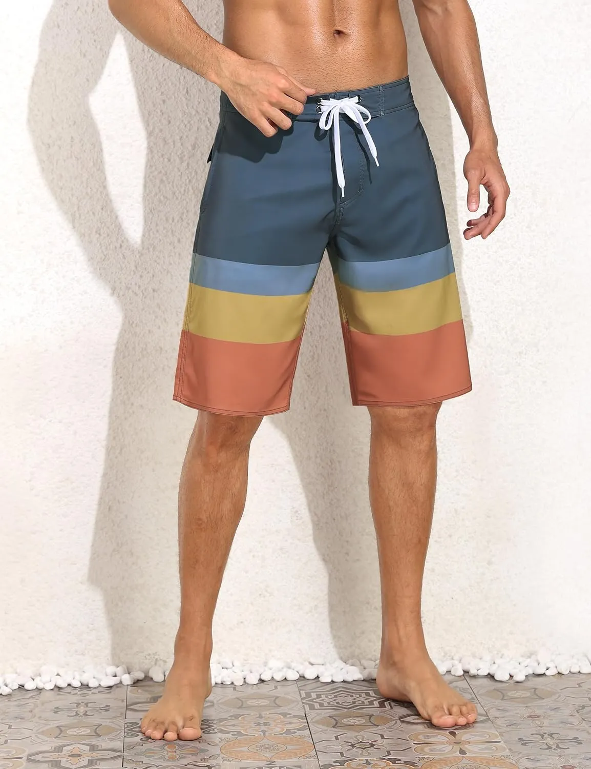 Nonwe Men's Swim Trunks with Compression Liner 2 in 1 Fast Dry Bathing Suits Cargo Surf Board Shorts with Pockets