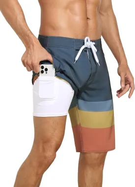 Nonwe Men's Swim Trunks with Compression Liner 2 in 1 Fast Dry Bathing Suits Cargo Surf Board Shorts with Pockets