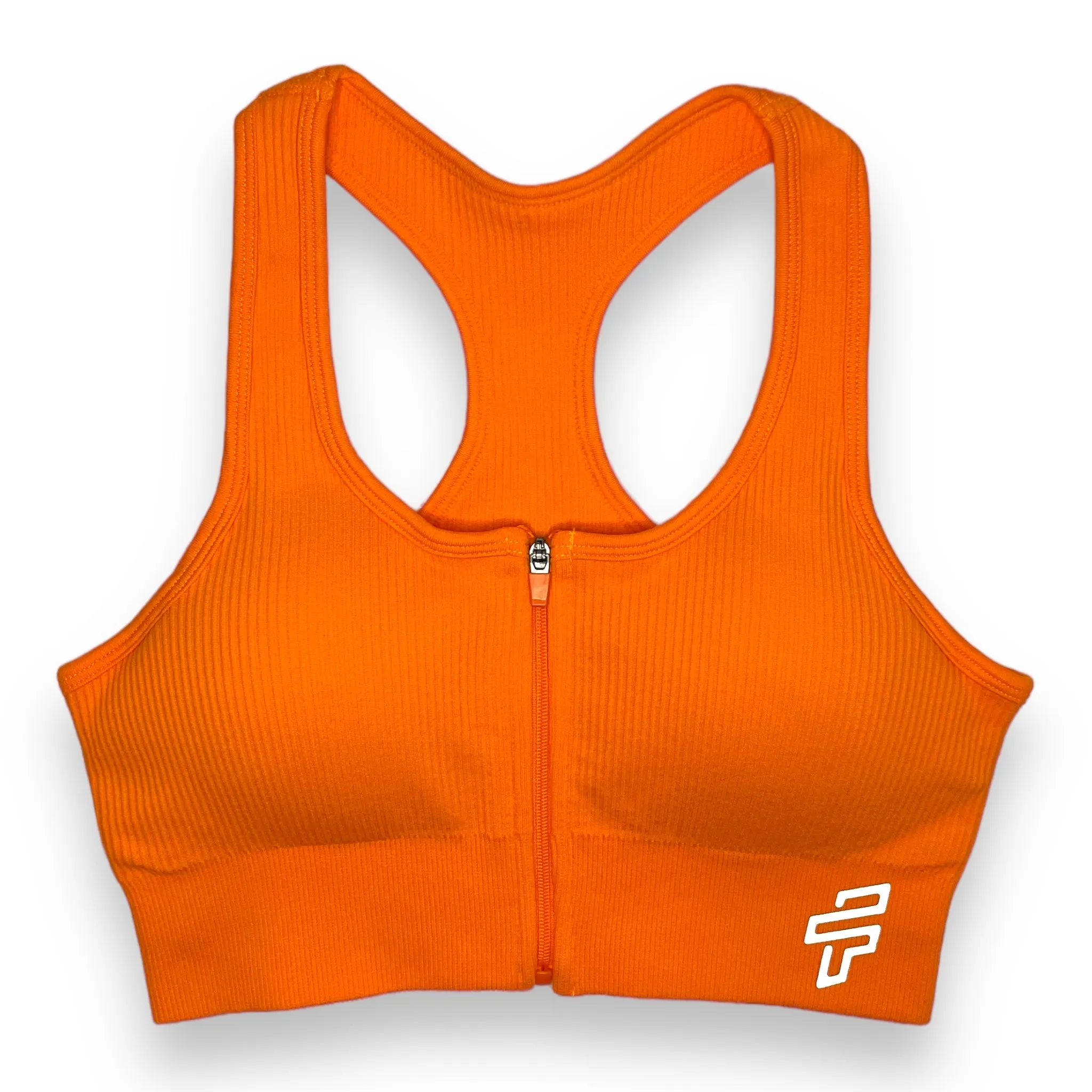 Orange Ribbed Sports Bra