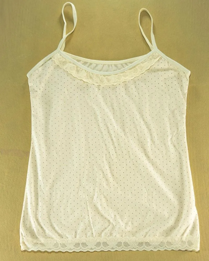 Pack of 3 - Polka Dotted Cotton Camisole With Neck Lace For Women - MA-8
