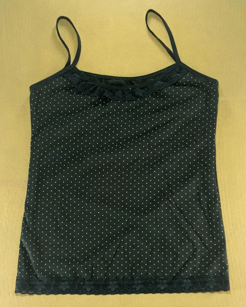 Pack of 3 - Polka Dotted Cotton Camisole With Neck Lace For Women - MA-8