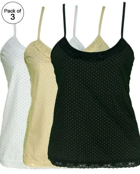 Pack of 3 - Polka Dotted Cotton Camisole With Neck Lace For Women - MA-8