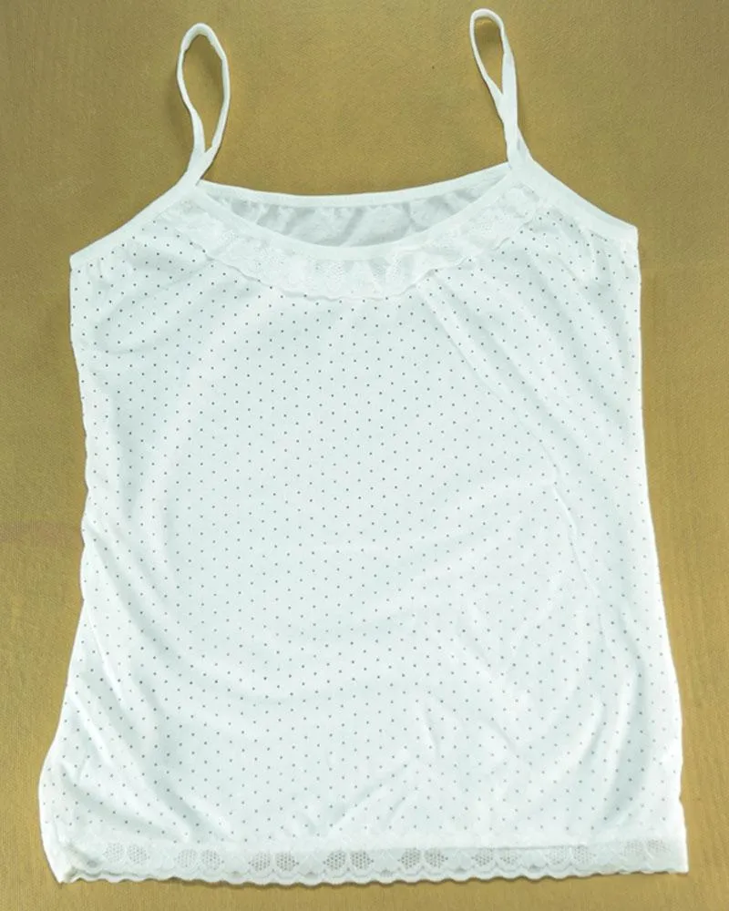 Pack of 3 - Polka Dotted Cotton Camisole With Neck Lace For Women - MA-8
