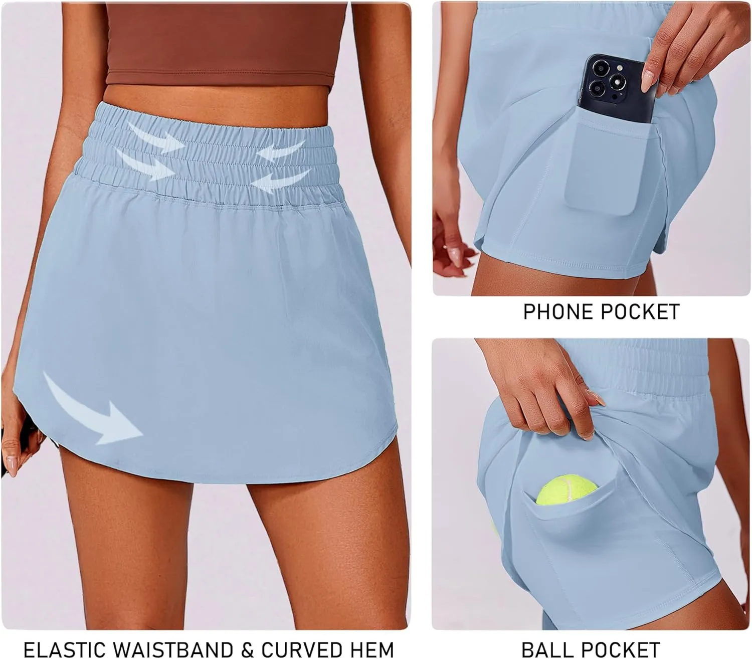 PINSPARK Golf Skirts for Women High Elastic Waisted Athletic Skort 2 Pockets Curved Hem Tennis Skirt for Pickleball Workout