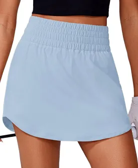 PINSPARK Golf Skirts for Women High Elastic Waisted Athletic Skort 2 Pockets Curved Hem Tennis Skirt for Pickleball Workout