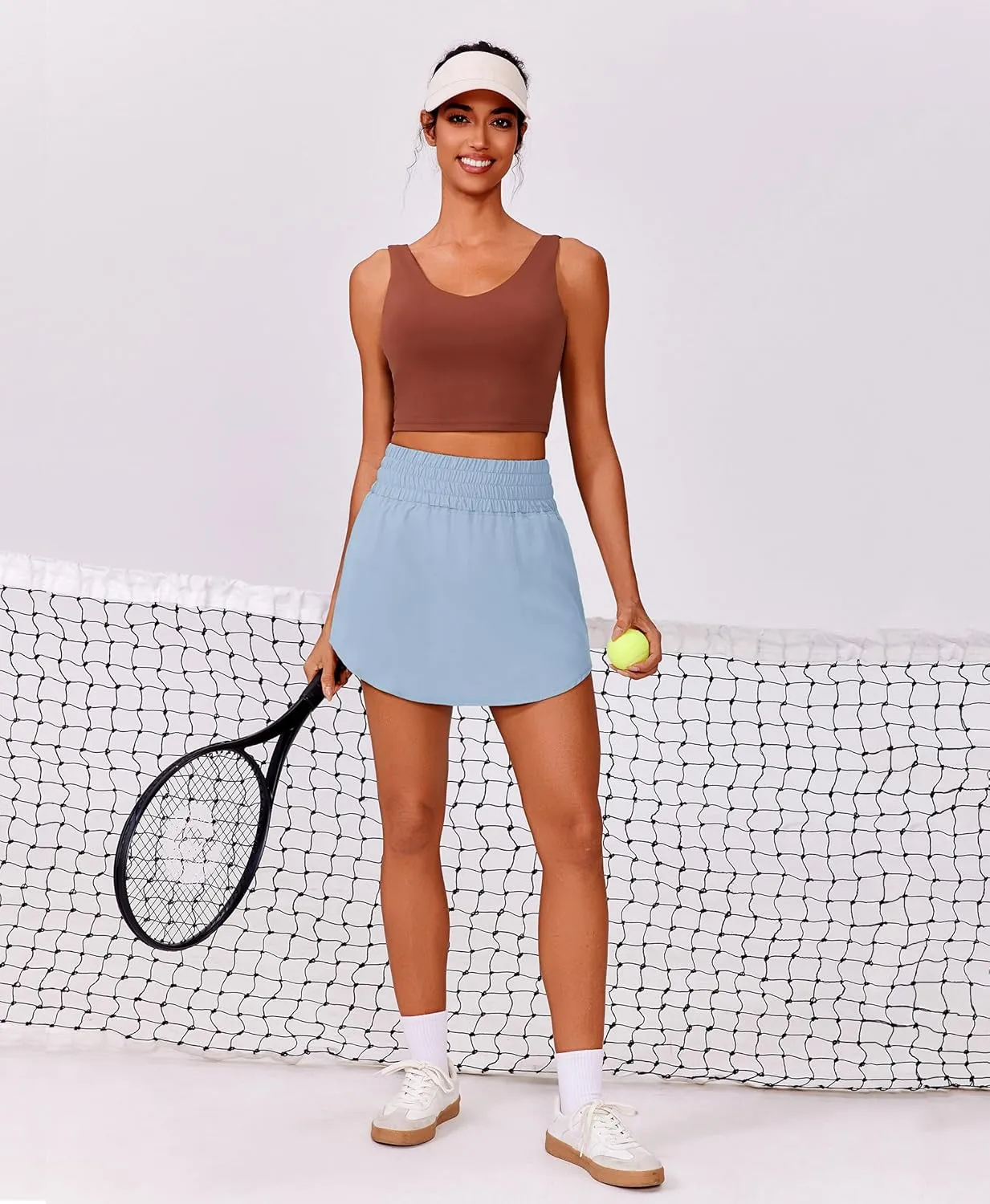 PINSPARK Golf Skirts for Women High Elastic Waisted Athletic Skort 2 Pockets Curved Hem Tennis Skirt for Pickleball Workout