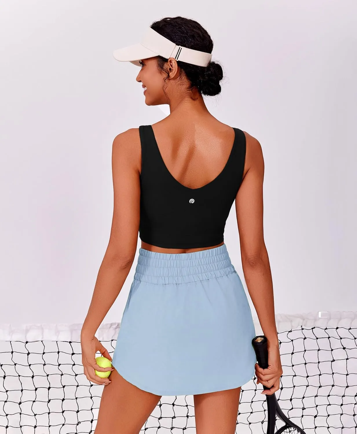 PINSPARK Golf Skirts for Women High Elastic Waisted Athletic Skort 2 Pockets Curved Hem Tennis Skirt for Pickleball Workout