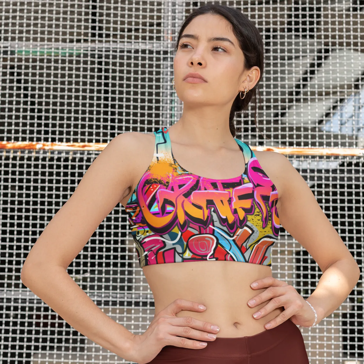 Red Orange Graffiti Longline sports bra