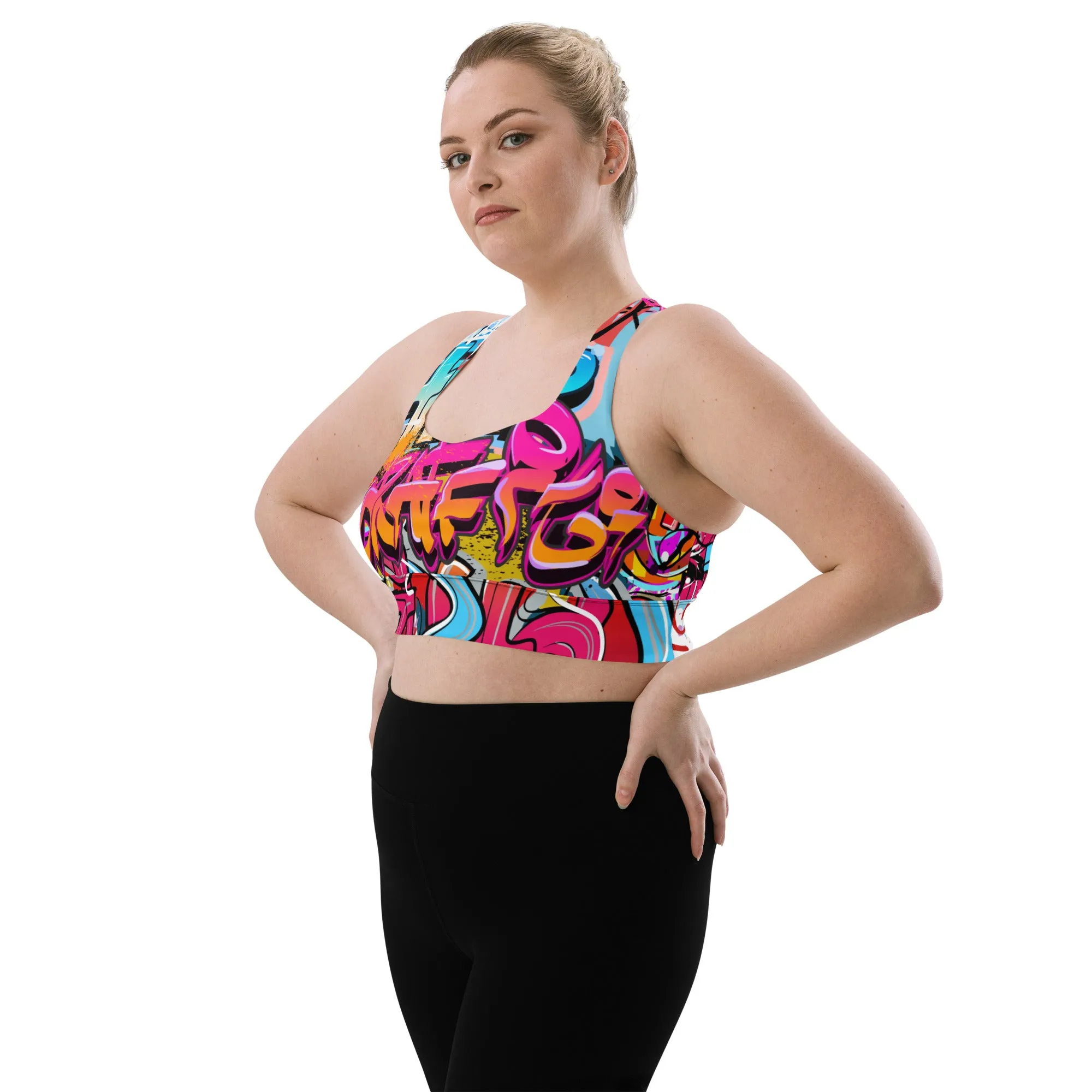 Red Orange Graffiti Longline sports bra