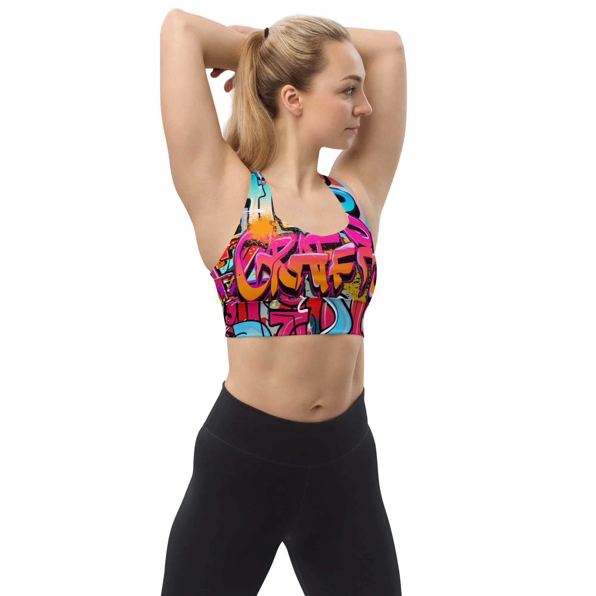 Red Orange Graffiti Longline sports bra