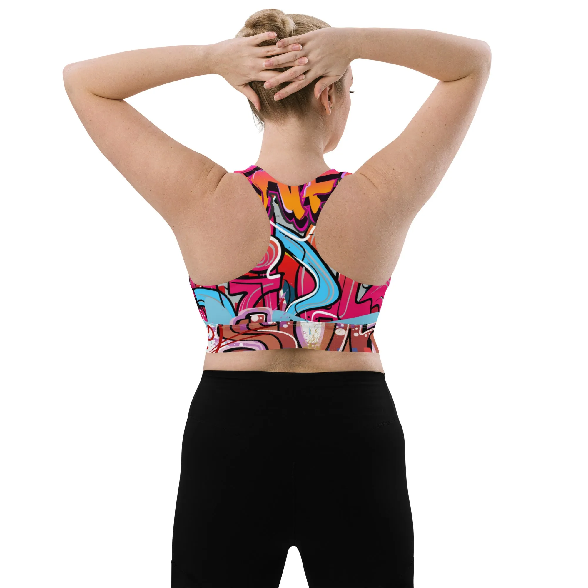 Red Orange Graffiti Longline sports bra