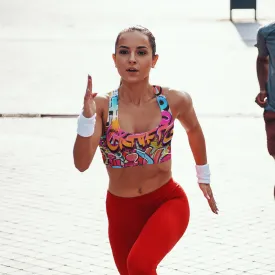Red Orange Graffiti Longline sports bra