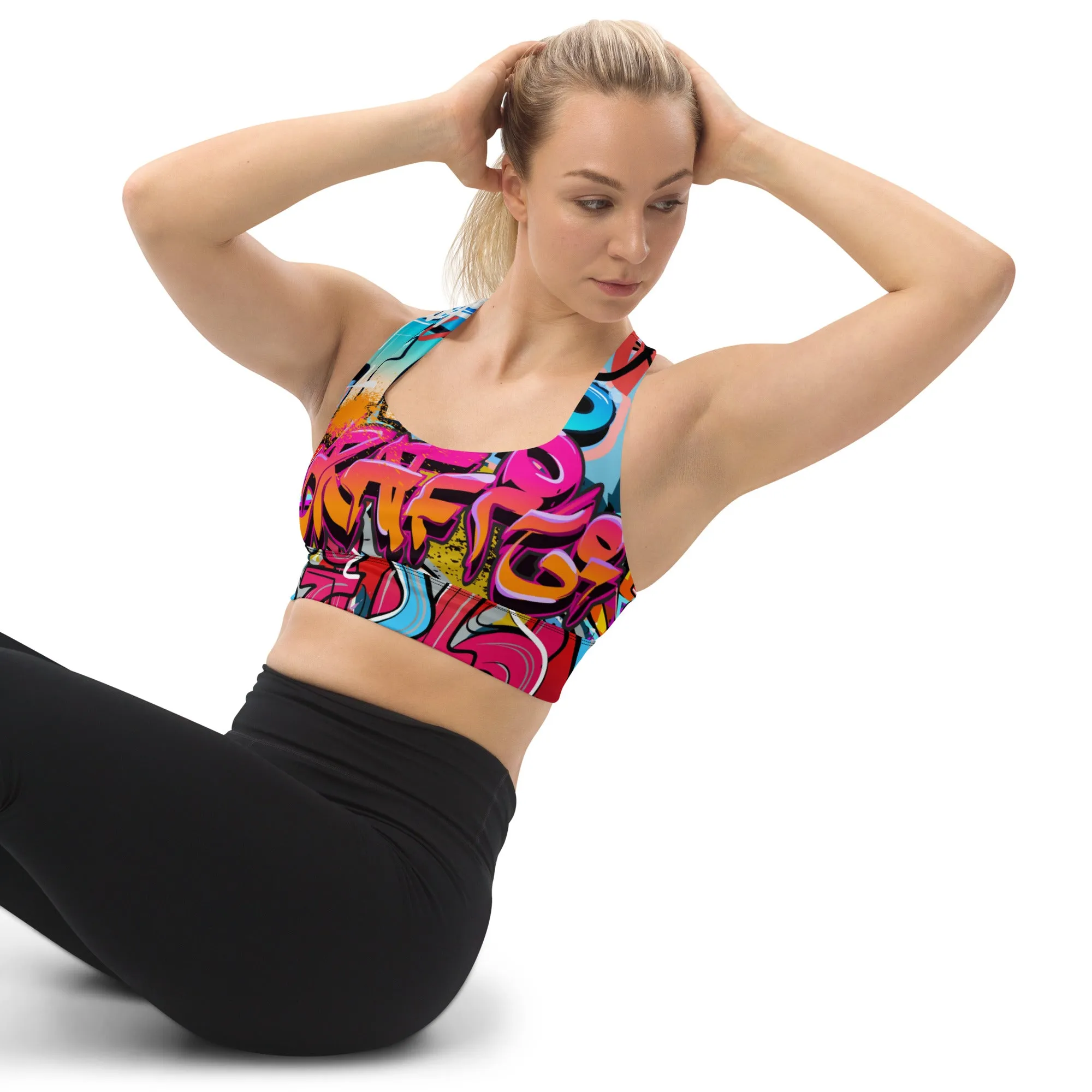 Red Orange Graffiti Longline sports bra