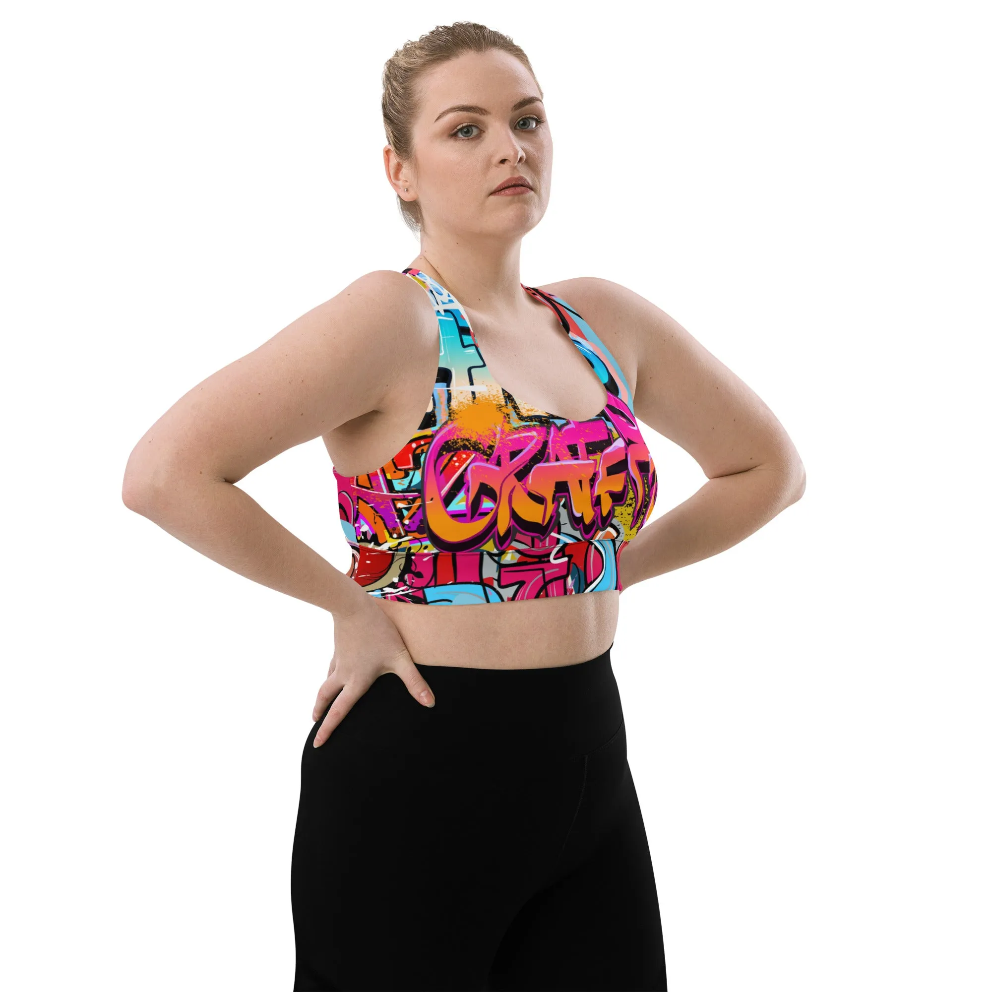 Red Orange Graffiti Longline sports bra